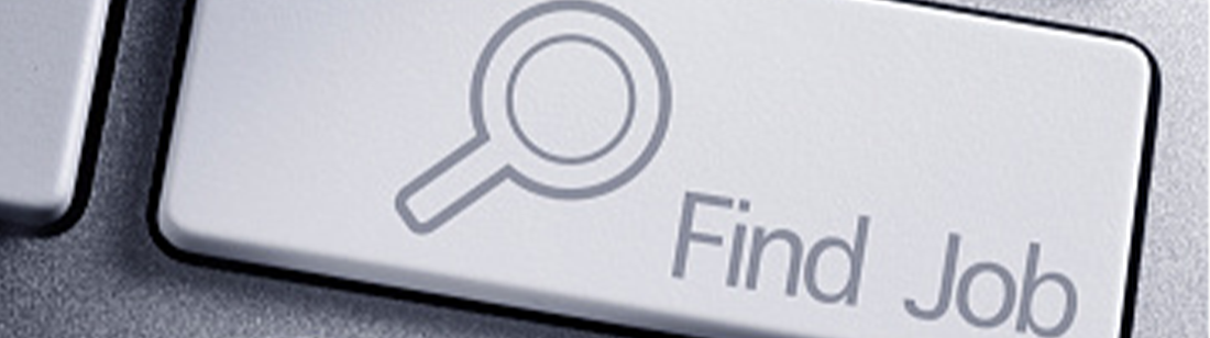 A large key on a keyboard with and image of a magnifying glass and the words Find Job written on it.