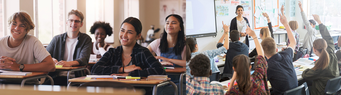 Images of students sitting in classrooms.