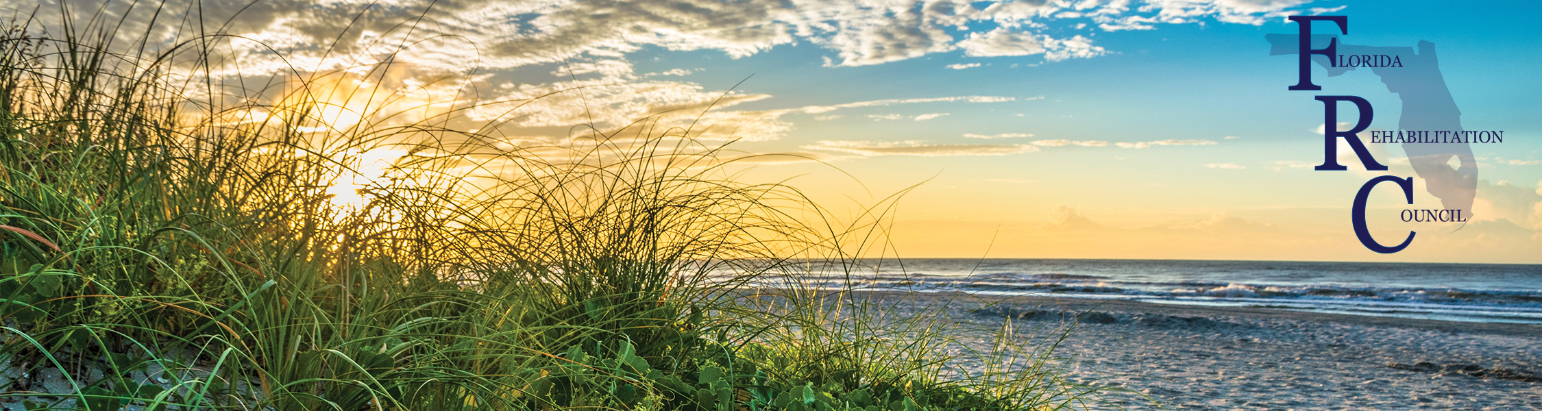 Florida Rehabilitation Council logo over an image of sunset at a Florida beach.